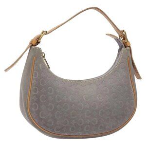CELINE C Macadam Canvas Hand Bag Suede Leather Purple Gold